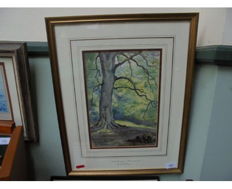 Modern gilt framed coloured print of woodland scene "In the Beechwood of Kilravock" 1905 by R.M.H. Kinnear
