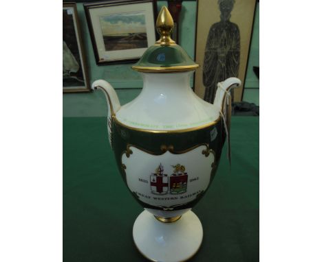 Lidded trophy vase celebrating 150 years of The Great Western Railway - a Coverswall bone china, limited edition of 150 only