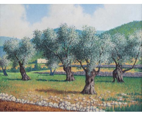 R * Lister (20th century)French landscape with trees, signed, oil on canvas, 48.5 x 64cm