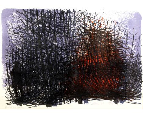 Bernard Cheese (1925-2013)Bonfire in a hedgerow, lithograph in colours, pencil signed, titled, dated '63 and numbered 32/50 i