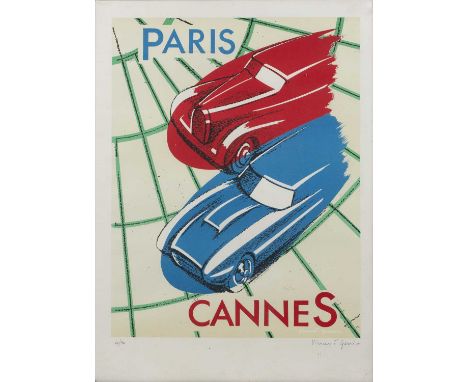 Vincent Geni (20th century)'Paris, Cannes', lithograph in colours, pencil signed in the margin and numbered 62/90, 53.5 x 41.