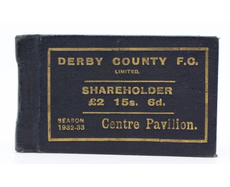 Derby County Memorabilia; A Derby County season ticket dated 1932-33, half of the tickets removed, Centre Pavilion (Sharehold