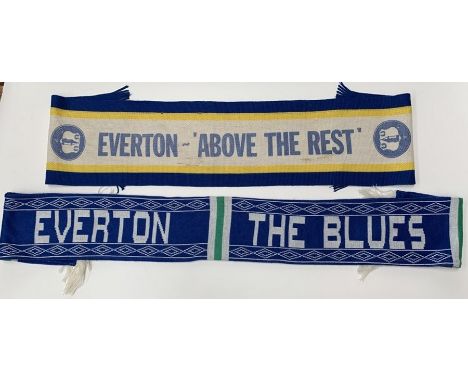 A collection of four vintage football scarves, comprising: Everton 'Above The Rest', blue, white and yellow; Everton 'The Blu