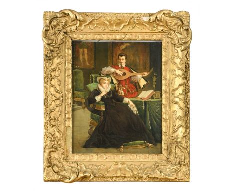 Mary, Queen of Scots and David Rizzio playing the lute oil on panel 31 x 25.5cm