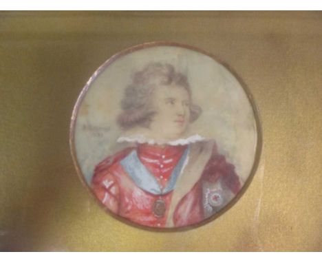 After Richard Cosway, portrait miniature, probably of William IV or the Prince of Wales, on ivorine, circular, 8.5cm diameter