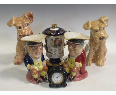 Two Kevin Francis limited edition 'Henry Sandon' character jugs, one with red jacket, one with blue, together with two large 