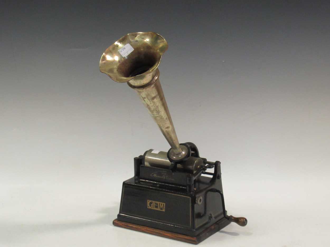 An Edison Gem phonograph and tin horn in Cheffins Fine Art