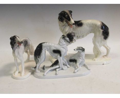 A Stitzendorf model of a Borzoi, another, possibly Royal Dux and an American model (3)