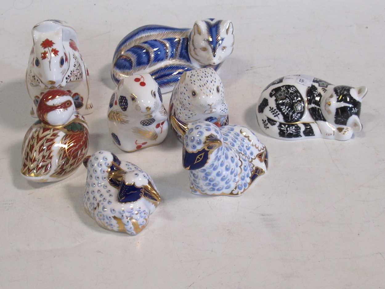 Royal Crown Derby paperweights, eight various colourful animals in ...