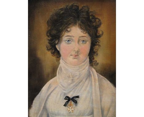 A mixed group of three pictures to include: a 19th century portrait of a fortune teller, oil on canvas, 29.5 x 23cm, Sheila W