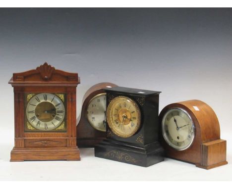 Four various mantel clocks, including a black marble case clock