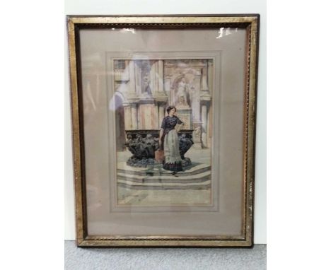 N Girotto (Italian, early 20th century), Lady with a pitcher, signed lower left, watercolour, 30 x 20cm, 48 x 38 cm framed