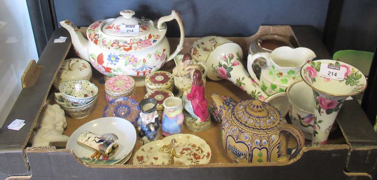 Decorative pottery and porcealin including a moulded Spode teapot