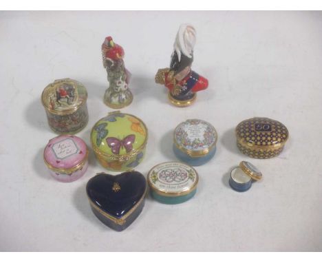 A Halcyon Days silver gilt mounted parrot scent bottle, a limited edition Halcyon Days Wellington box and various other Halcy