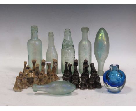 A collection of Japanese wooden dolls, bottles, model animals and various others (qty)