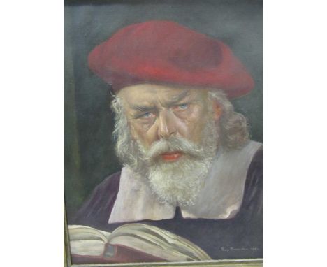 Portrait of a Scholar, oil on canvas, signed indistinctly, 50 x 40cm,together with F. A. Betteridge (Modern British) 'Burnham