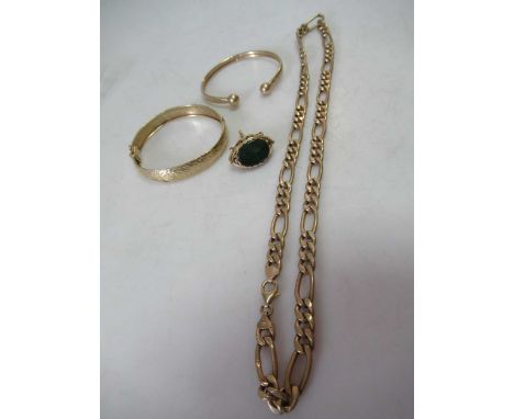 A hallmarked 9ct gold chain together with a hallmarked 9ct gold bangle, a bangle tested as 9ct gold and a hallmarked 9ct gold