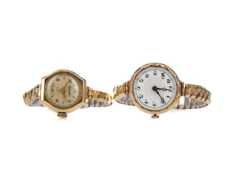 LADY'S EVERITE NINE CARAT GOLD CASED MANUAL WIND WRIST WATCH, the round cream dial with gold coloured applied Arabic and wedg