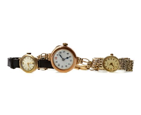 LADY'S LEGION NINE CARAT GOLD CASED MANUAL WIND WRIST WATCH, the round cream dial with applied baton and Arabic hour markers,