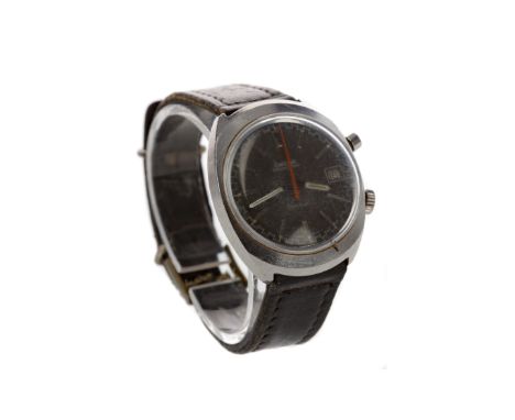 GENTLEMAN'S OMEGA CHRONOSTOP STAINLESS STEEL MANUAL WIND WRIST WATCH, the round grey dial with applied baton hour markers, ou