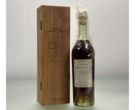 A bottle of 1949 Armagnac Baron de Lustrac, seal in tact, in original wooden case. (40%vol 70cl)