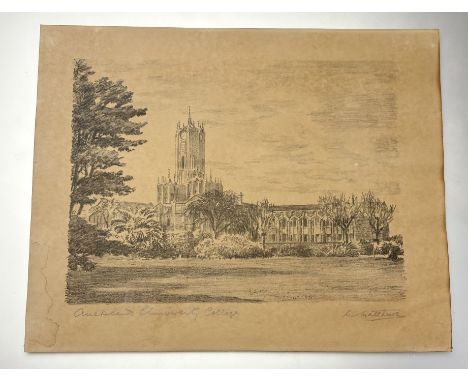 M. Matthews (New Zealand 1889-1945), Auckland University College, pencil sketch on paper, signed and titled bellow, unframed.