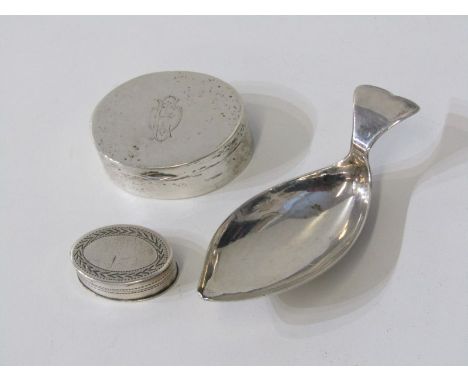 GEORGIAN SILVER PILL BOX, small oval silver pill box, Birmingham HM, initialled "LI", together with 1 other silver pill box w