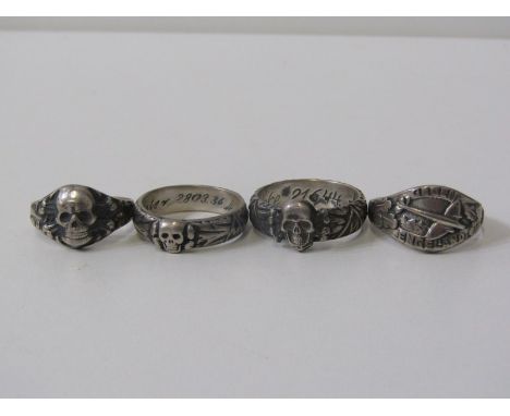 4 SILVER SKULL RINGS, various sizes and designs