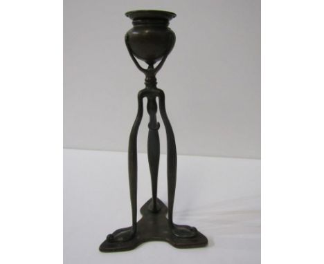 TIFFANY, Art Nouveau bronze tripod support candlestick, pattern no 1212, 26cm height
