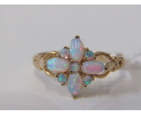 OPAL CLUSTER RING, 9ct yellow gold ring set an opal cluster, size O