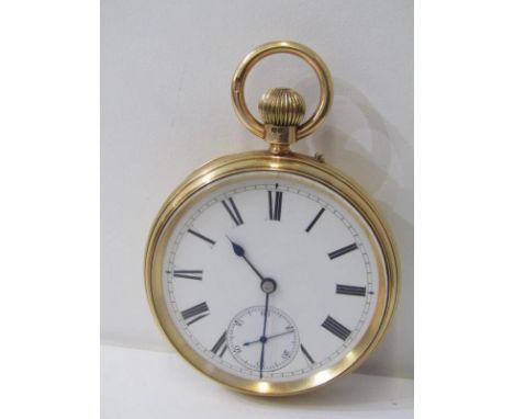 GOLD POCKET WATCH, 18ct yellow gold fob watch with white enamel dial, a case with London hallmark 1880, the inner dust cover 