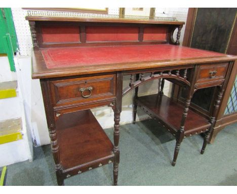 EDWARDIAN WALNUT KNEEHOLE DESK, mirrored back with brass gallery cresting and open shelf base, 106cm width