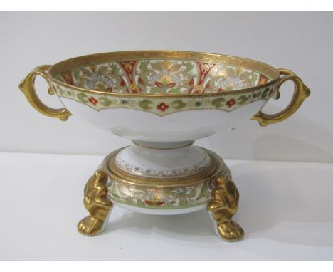 ORIENTAL CERAMICS, Noritake gilded twin handled pedestal bowl on matching gilded stand