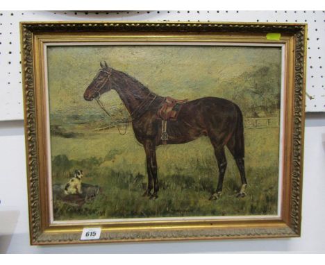 W. WASDELL TRICKETT, signed oil on canvas, dated 1917 "Horse portrait - Timoleague", 29cm x 39cmOverall darkening of image. T