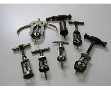 ANTIQUE CORKSCREWS, collection of 7 mainly twin pillar style corkscrews, including Magic Lever and Apollinaris
