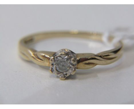 9ct GOLD DIAMOND SOLITAIRE RING, 9ct yellow gold ring set a solitaire diamond, fully hallmarked, size K/L