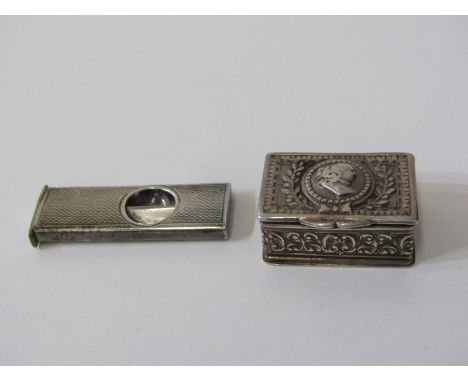 SILVER ITEMS, rectangular form silver lidded box, decorated a portrait cartouche to top, stamped 925, maker BM, also a silver