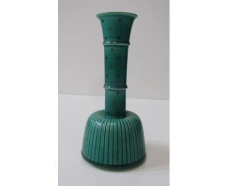 GUSTAVSBERG SWEDISH green glazed 21cm spill vase, with silvered decoration, model no 1517