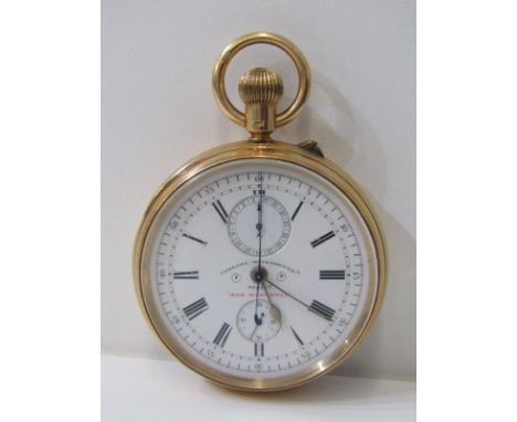 CHROMO MICRO METER CHRONOGRAPH POCKET WATCH, 18ct yellow gold chronograph fob watch, 18ct gold cased marked Chester 1894, 135