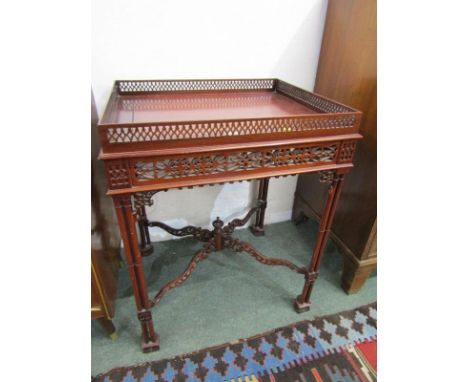 CHINESE CHIPPENDALE-STYLE REPLICA  SILVER TABLE, mahogany cluster column legs by Brights of Nettlebed, 55cm width