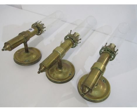 MARITIME, 3 brass ships light fittings from Gaviota IV, prior to refurbishment