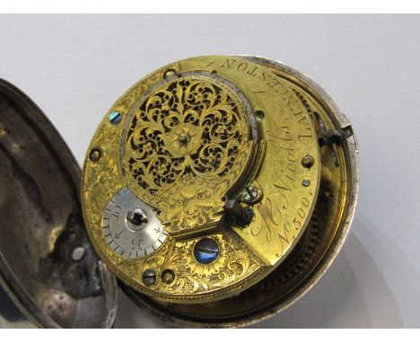 PAIR CASED POCKET WATCH with fusee movement, signed H Nicolls, Launceston, no 500, in silver case and secondary case, HM Lond