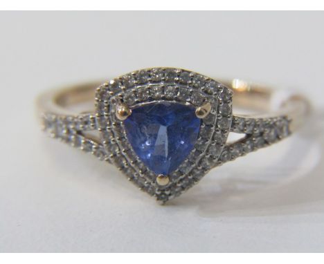 TANZANITE RING, 9ct yellow gold ring set with a triangular cut tanzanite, ring size R/S