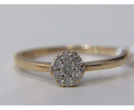 DIAMOND CLUSTER RING, 9ct yellow gold diamond cluster ring, size O