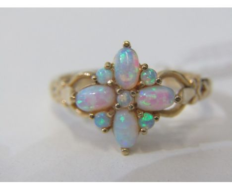 OPAL CLUSTER RING, 9ct yellow gold set an opal cluster, size N/O