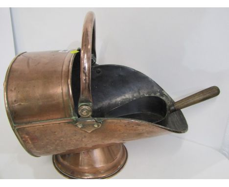 COPPER COAL SCUTTLE,  of helmet form with original shovel