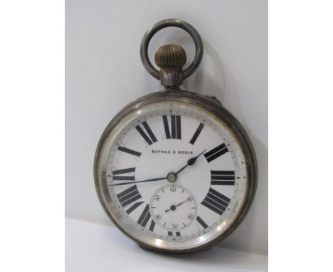SILVER CASED GOLIATH POCKET WATCH, the enamel face marked Ortner &amp; Houle, with secondary dial in a London 1884 silver cas