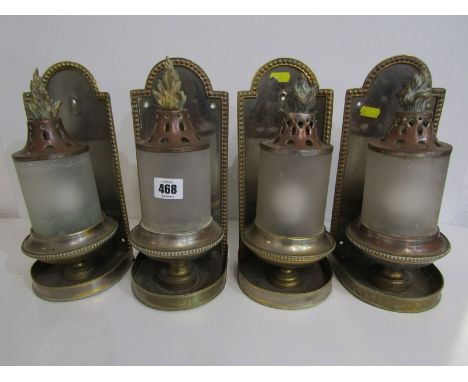 MARITIME, set of 4 brass wall light fittings with frosted glass shades and brass flame finial, taken from Gaviota IV, prior t