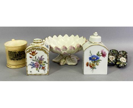A FRENCH PORCELAIN TEA CADDY & COVER – late 19th century, painted with floral sprays and gilt outline, the cover with bud fin