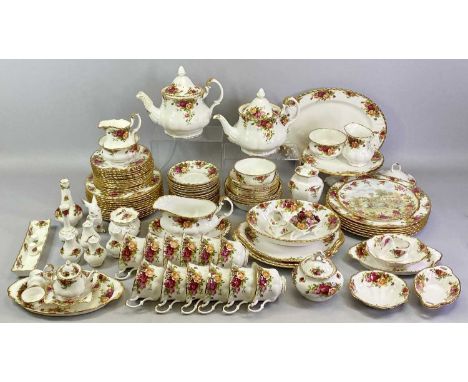 ROYAL ALBERT OLD COUNTRY ROSES COMPREHENSIVE TEA SERVICE &amp; TABLEWARE - including two teapots, footed comport, oval plate,